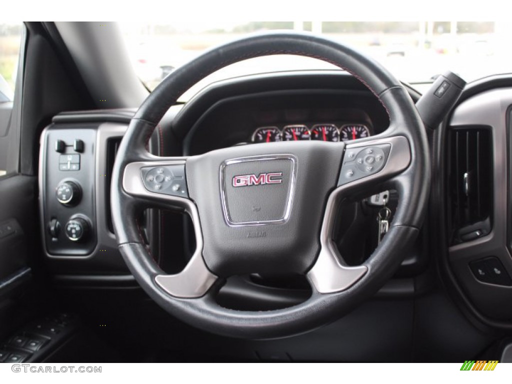 2015 GMC Sierra 1500 SLT Crew Cab 4x4 Jet Black Steering Wheel Photo #140785599