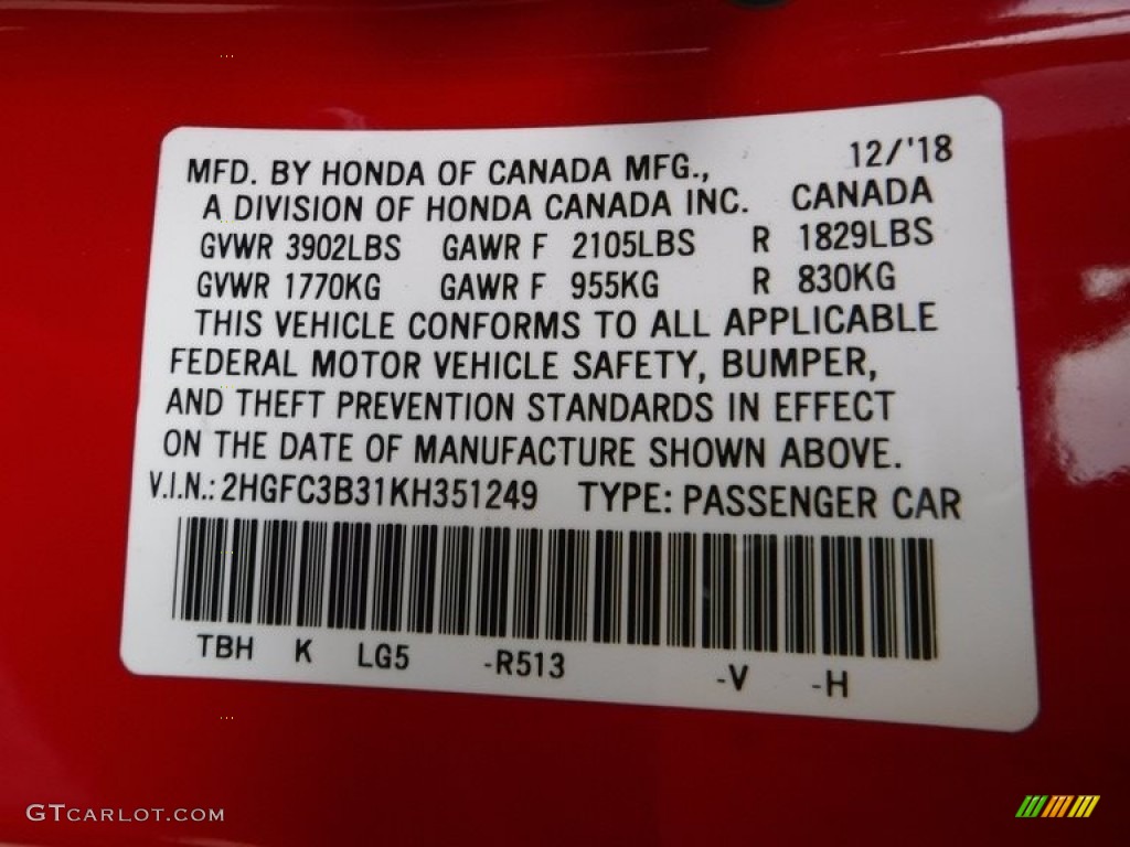 2019 Civic EX Coupe - Rallye Red / Black photo #29