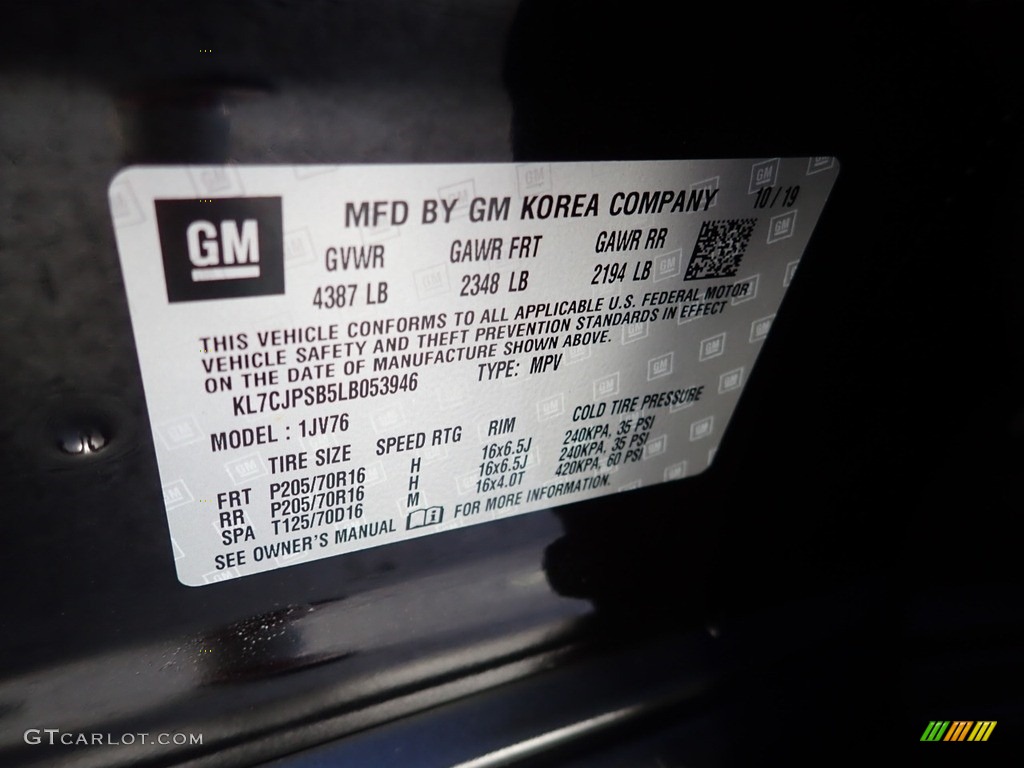 2020 Trax LT AWD - Mosaic Black Metallic / Jet Black photo #18