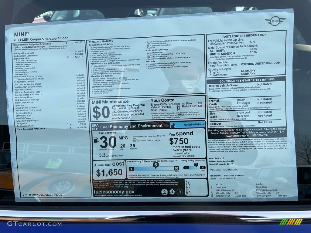2021 Hardtop Cooper S 4 Door - Starlight Blue Metallic / Carbon Black photo #6