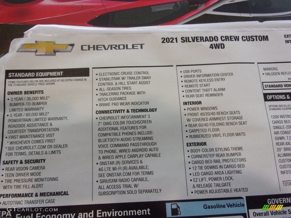 2021 Chevrolet Silverado 1500 Custom Crew Cab 4x4 Window Sticker Photo #140808215