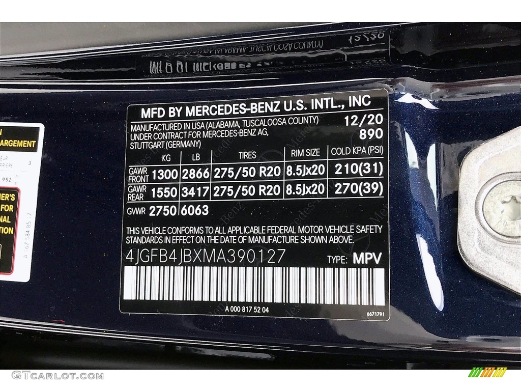 2021 GLE Color Code 890 for Lunar Blue Metallic Photo #140816651