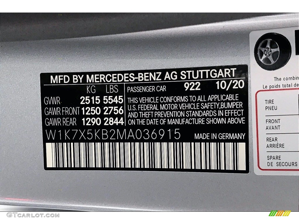 2021 AMG GT Color Code 922 for Cirrus Silver Metallic Photo #140817596