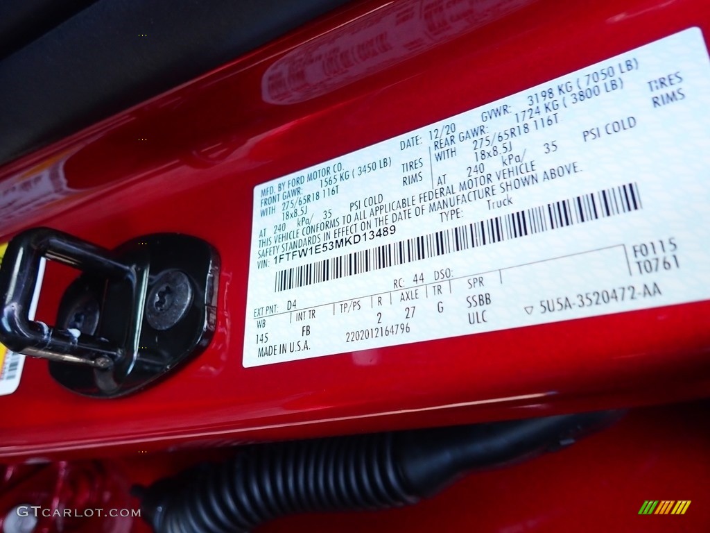2021 F150 Color Code D4 for Rapid Red Photo #140817931