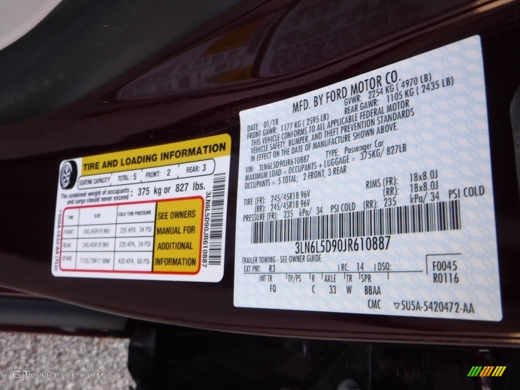 2018 MKZ Color Code R3 for Ruby Red Metallic Photo #140821089