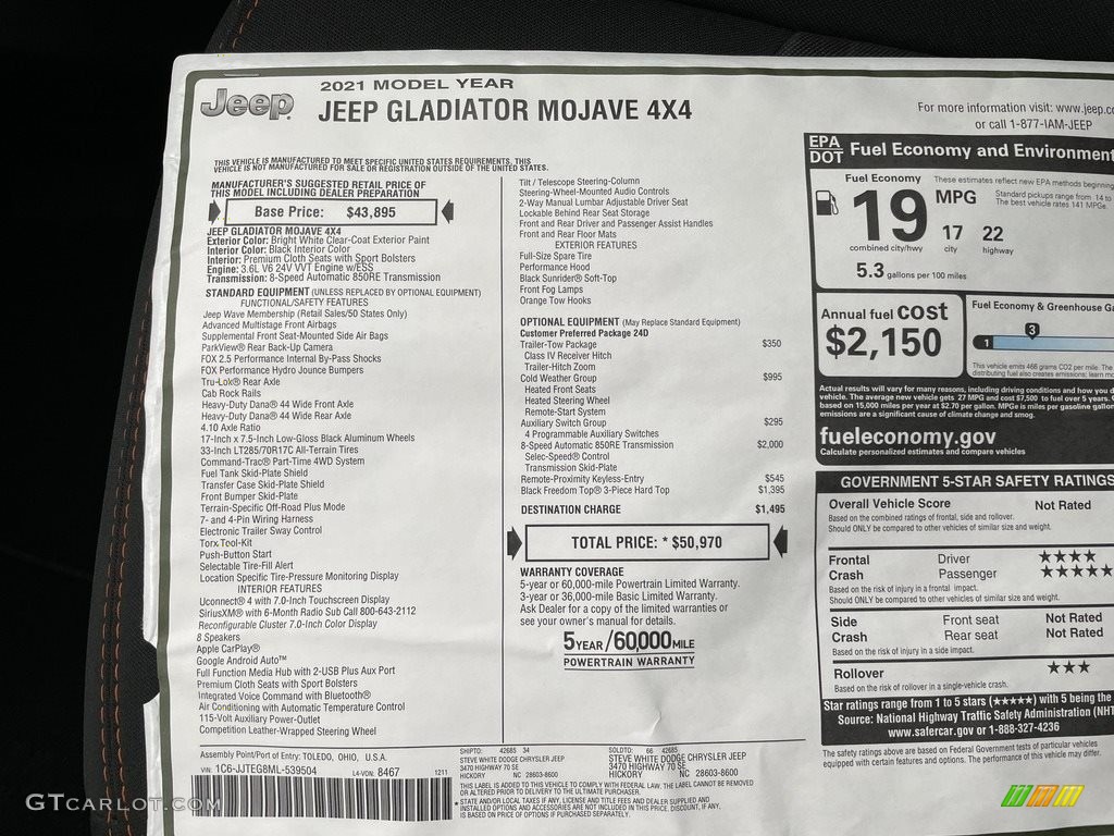 2021 Gladiator Mojave 4x4 - Bright White / Black photo #28