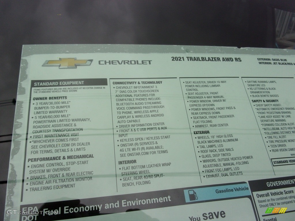 2021 TrailBlazer RS AWD - Oasis Blue / Jet Black photo #36