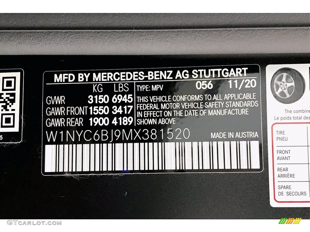 2021 G Color Code 056 for designo Night Black Magno (Matte) Photo #140846047