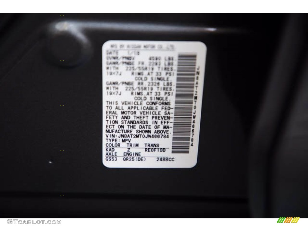 2018 Nissan Rogue SL Color Code Photos