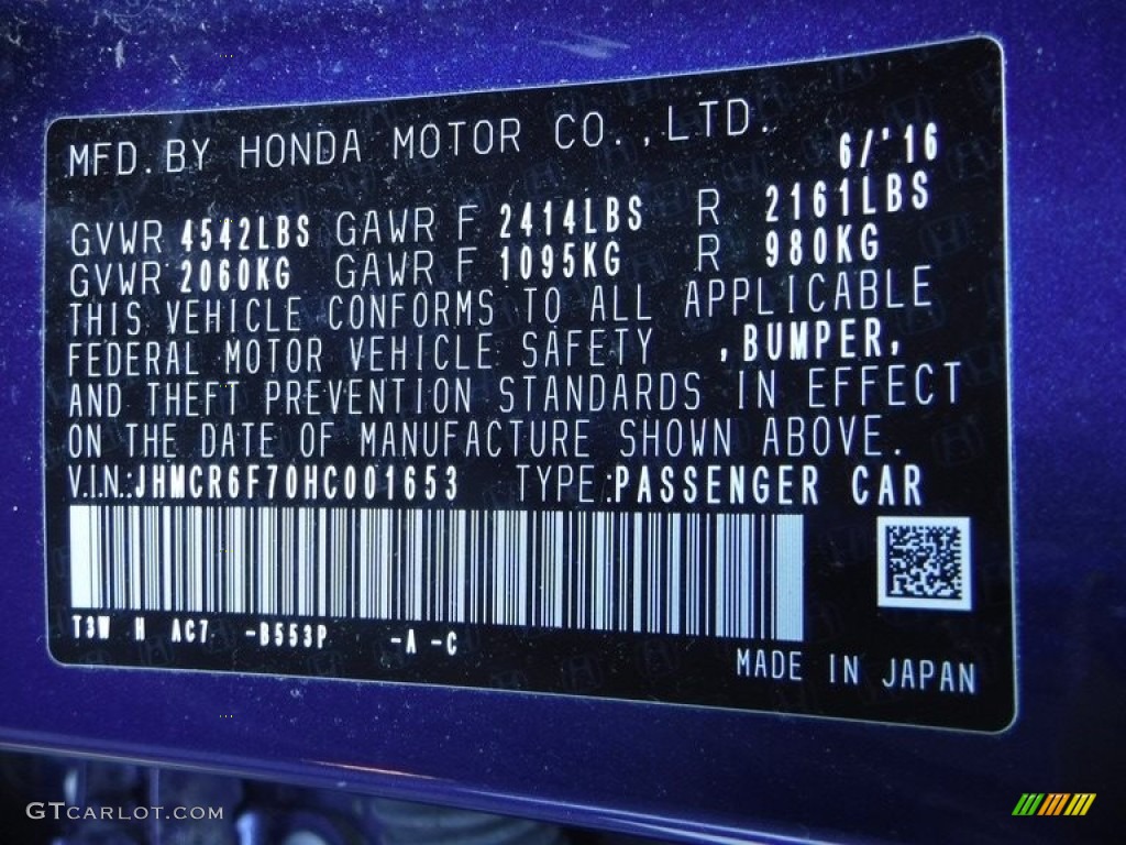 2017 Accord Hybrid Touring Sedan - Vortex Blue Pearl / Black photo #27