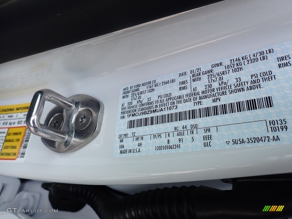 2021 Ford Escape SE 4WD Hybrid Color Code Photos