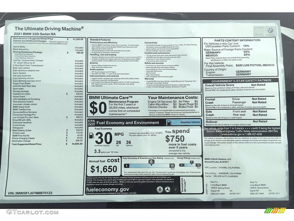 2021 3 Series 330i Sedan - Alpine White / Black photo #12