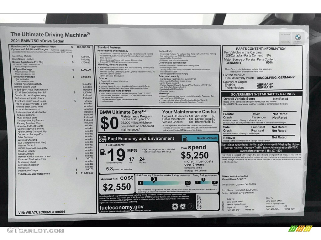 2021 7 Series 750i xDrive Sedan - Dravit Gray Metallic / Black photo #12