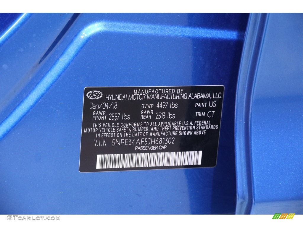 2018 Sonata Sport - Electric Blue / Black photo #20