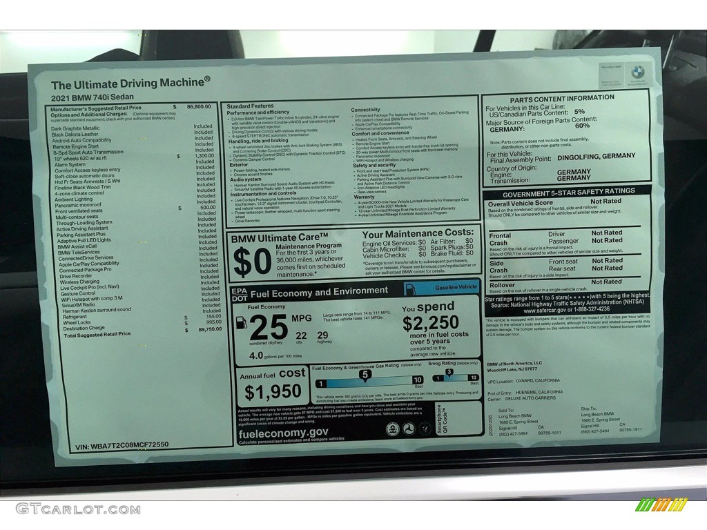2021 7 Series 740i Sedan - Dark Graphite Metallic / Black photo #18
