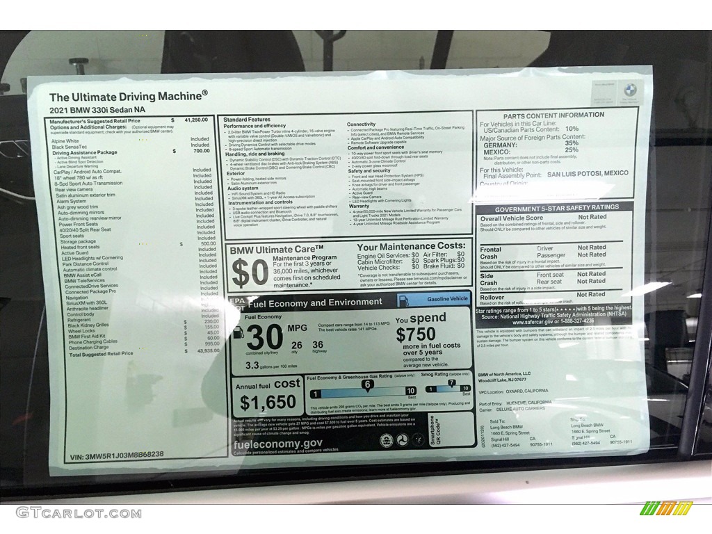 2021 3 Series 330i Sedan - Alpine White / Black photo #18