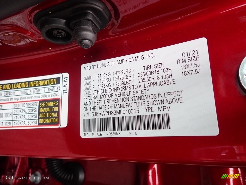 2021 CR-V EX-L AWD - Radiant Red Metallic / Gray photo #12