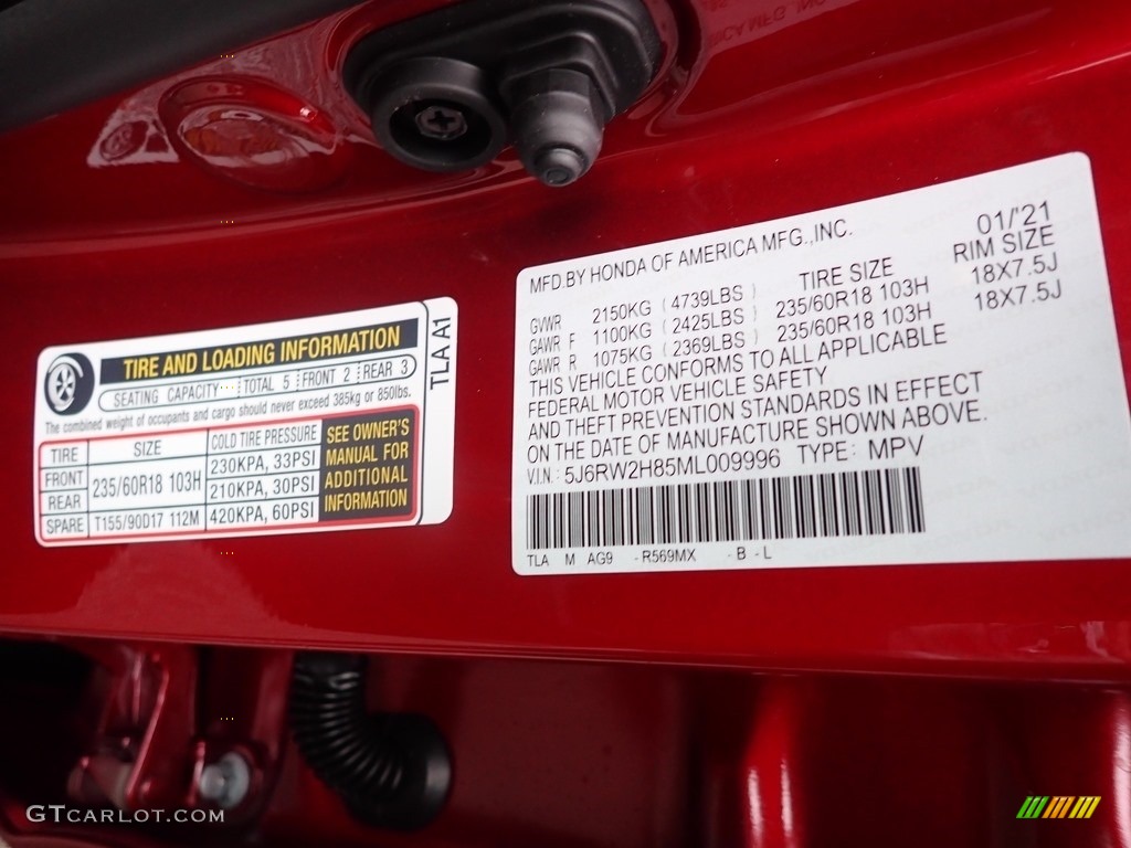 2021 CR-V EX-L AWD - Radiant Red Metallic / Gray photo #12