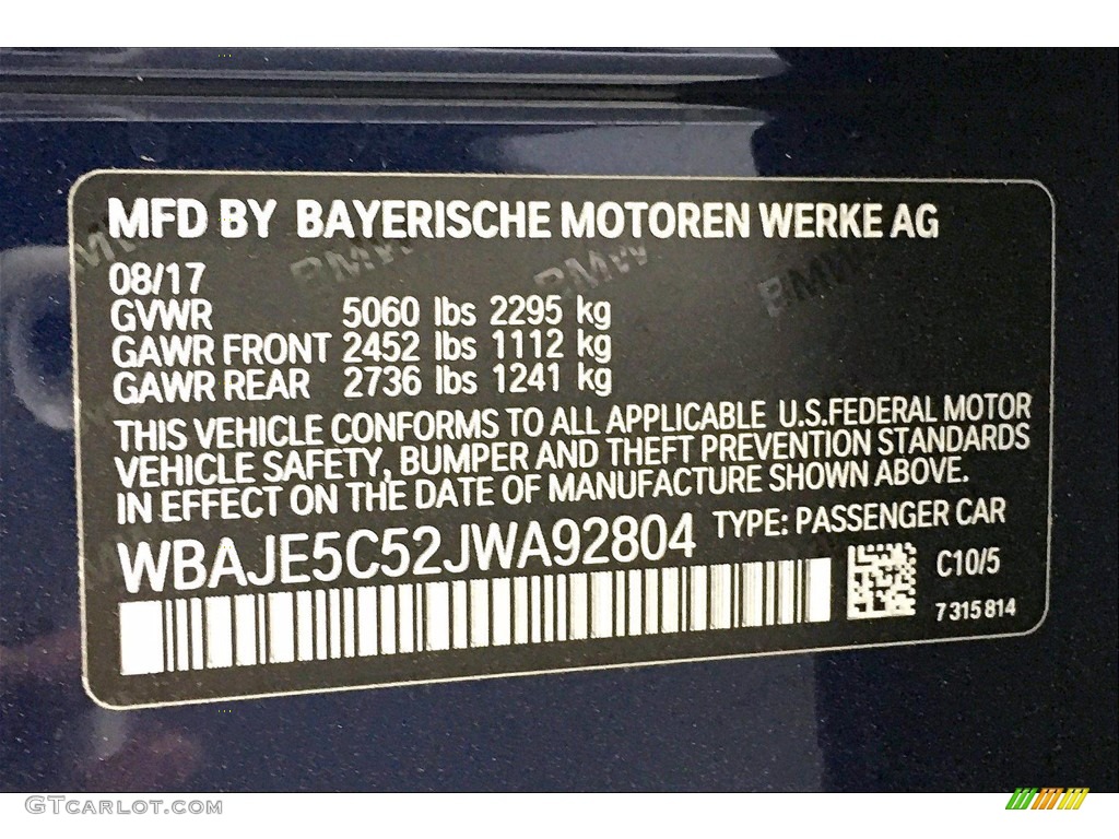 2018 5 Series Color Code C10 for Mediterranean Blue Metallic Photo #140922199