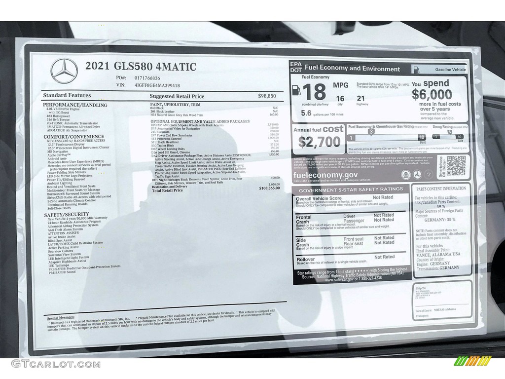 2021 Mercedes-Benz GLS 580 4Matic Window Sticker Photos