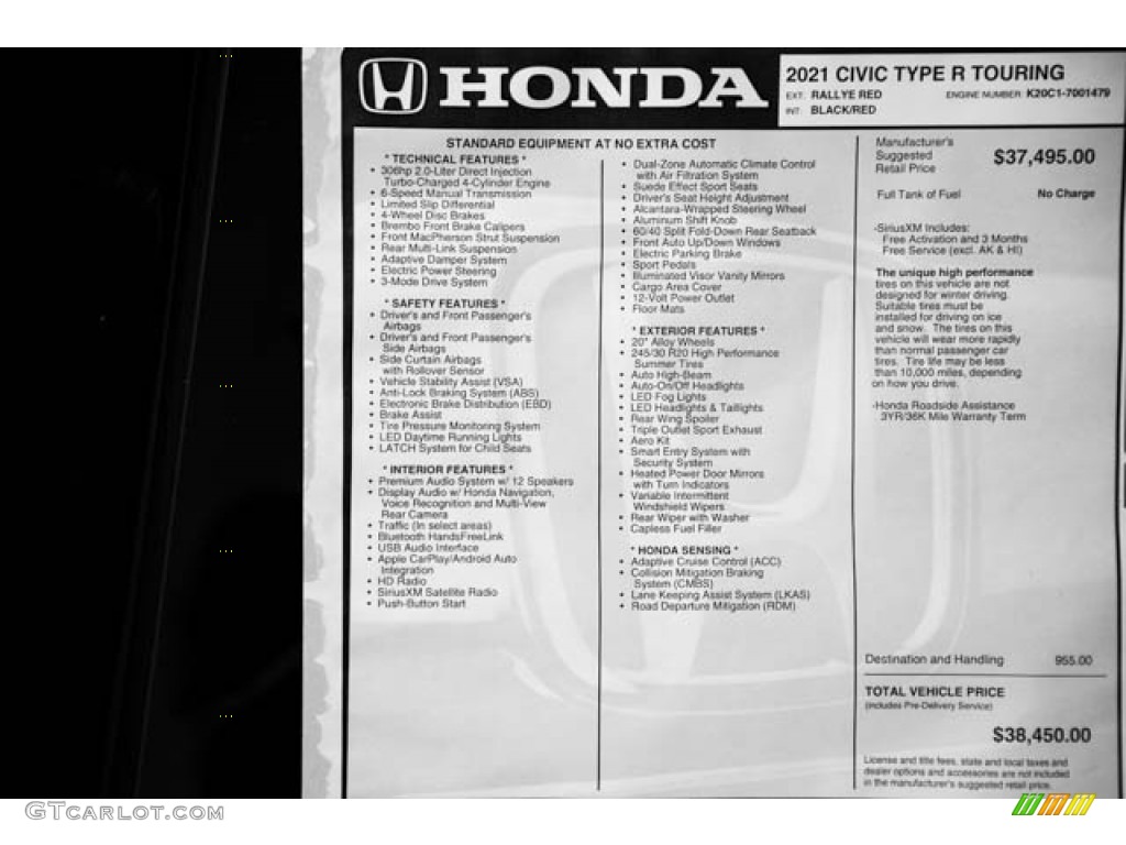2021 Honda Civic Type R Window Sticker Photo #140925815