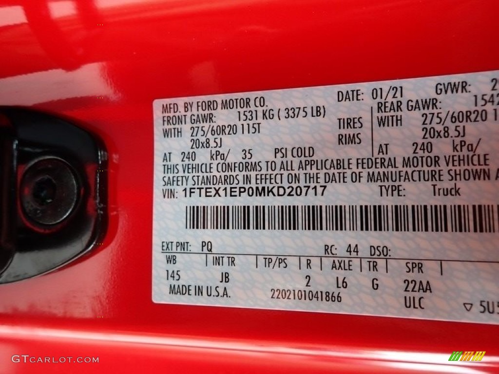 2021 F150 Color Code PQ for Race Red Photo #140937588