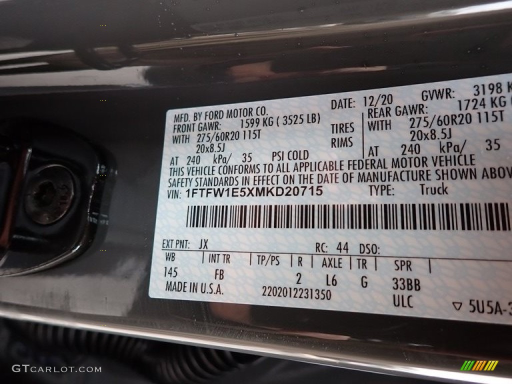 2021 F150 Color Code JX for Lead Foot Photo #140938116