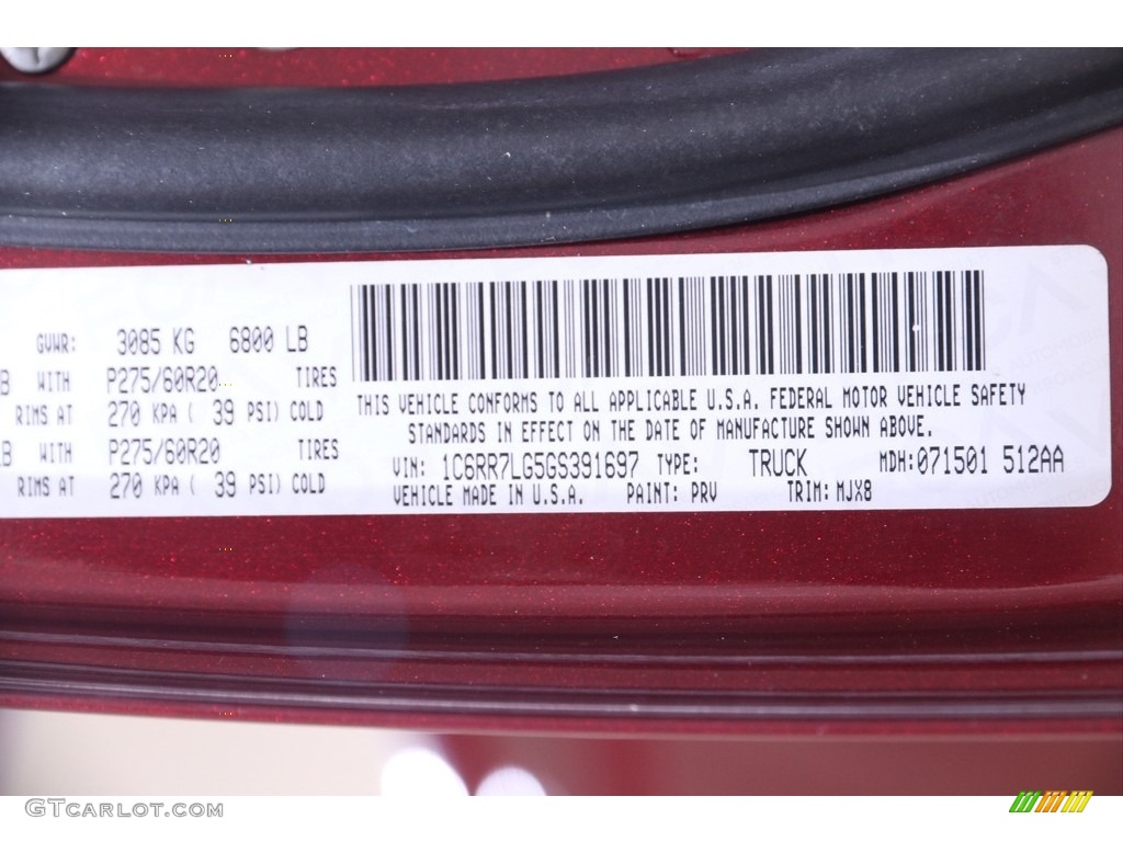 2016 1500 Color Code PRV for Delmonico Red Pearl Photo #140981395