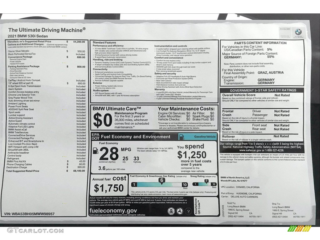 2021 5 Series 530i Sedan - Glacier Silver Metallic / Black photo #12
