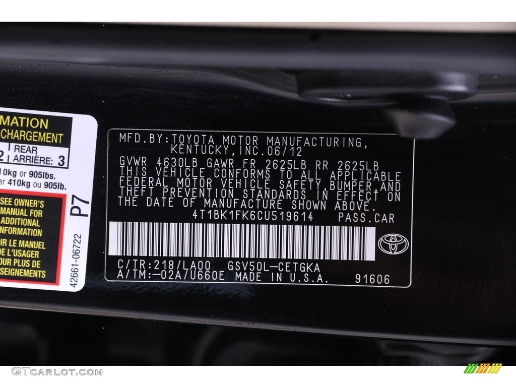 2012 Camry XLE V6 - Attitude Black Metallic / Ivory photo #23