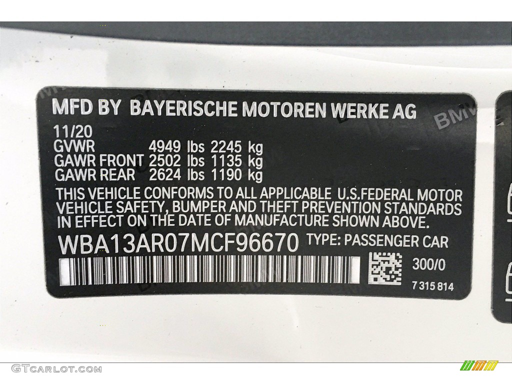 2021 4 Series Color Code 300 for Alpine White Photo #140984779