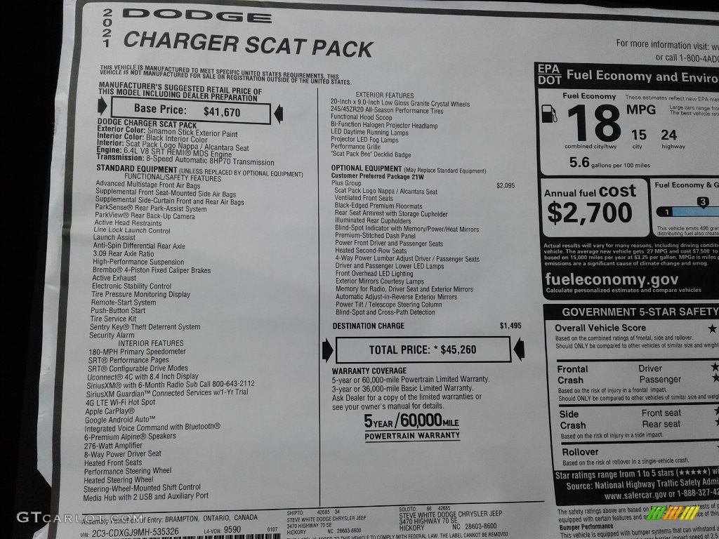 2021 Dodge Charger Scat Pack Window Sticker Photo #140984890