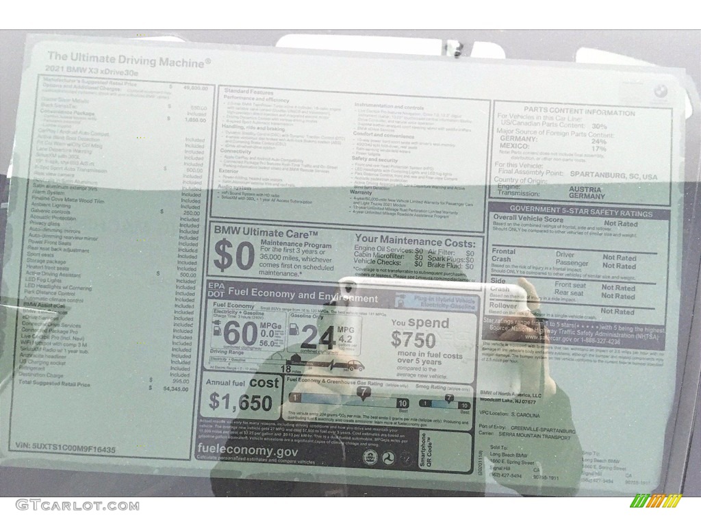 2021 BMW X3 xDrive30e Window Sticker Photo #140987973