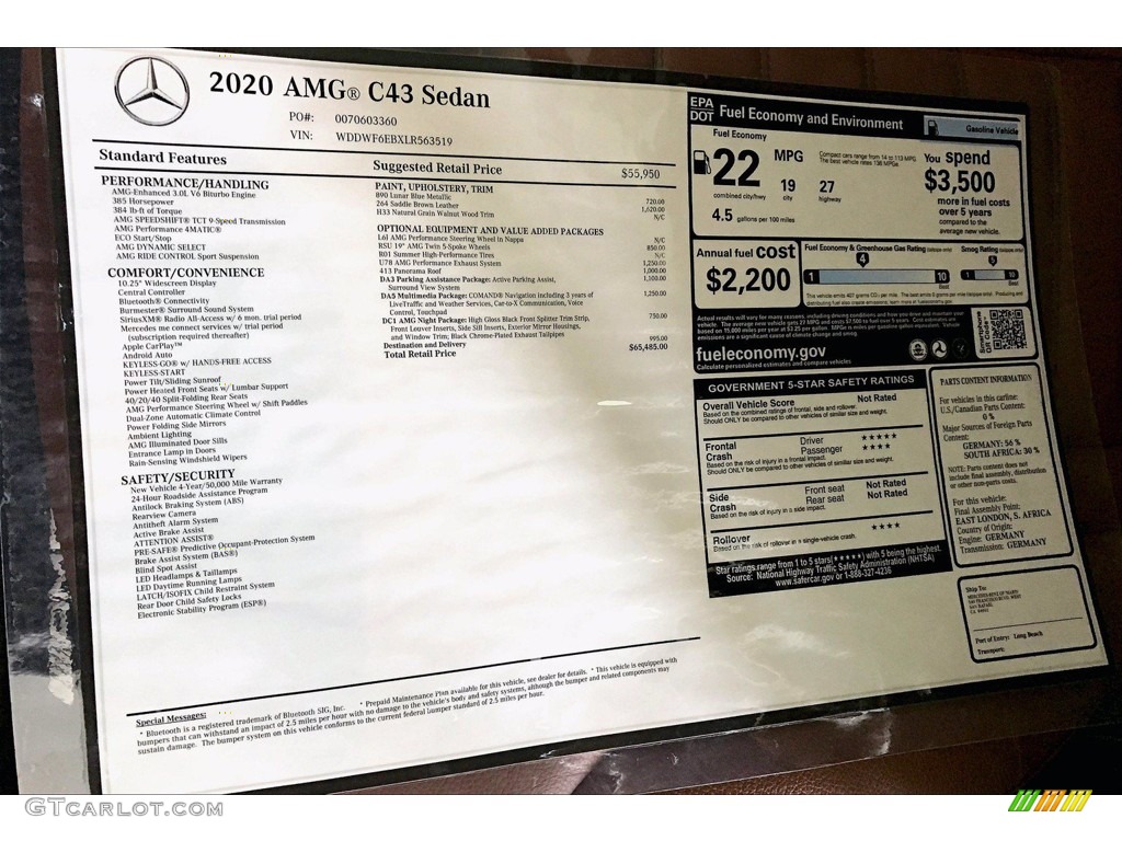2020 C AMG 43 4Matic Sedan - Lunar Blue Metallic / Saddle Brown/Black photo #11