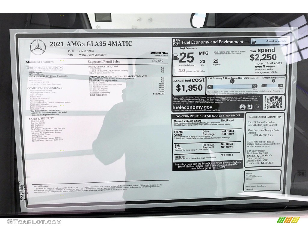 2021 Mercedes-Benz GLA AMG 35 4Matic Window Sticker Photo #140991195
