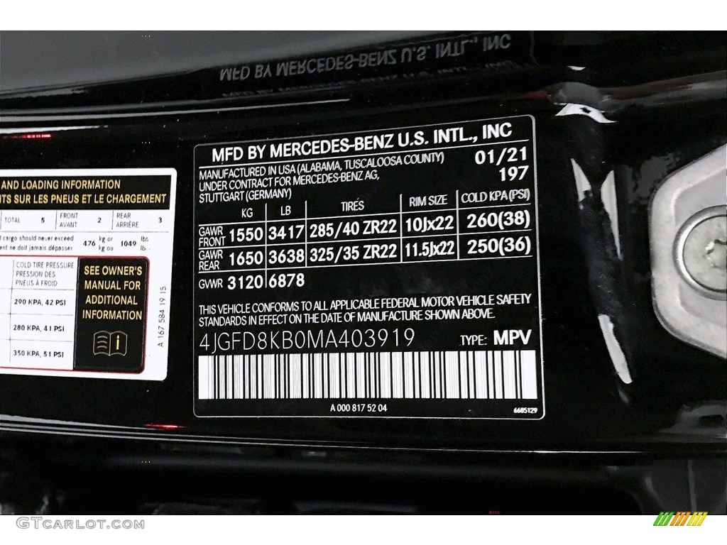 2021 GLE Color Code 197 for Obsidian Black Metallic Photo #140991492