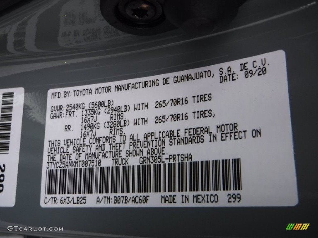 2021 Tacoma Color Code 6X3 for Lunar Rock Photo #140991828