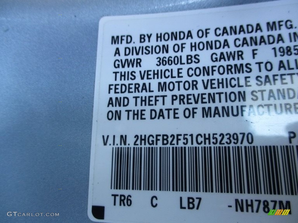 2012 Civic LX Sedan - Cool Mist Metallic / Gray photo #19