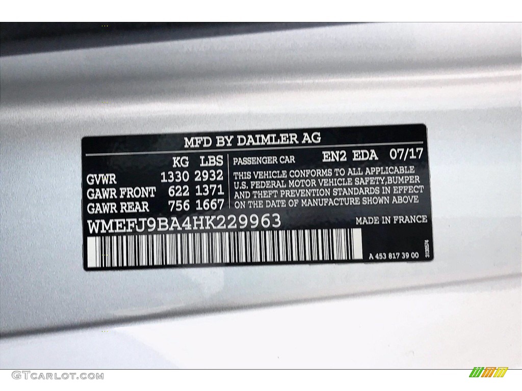 2017 fortwo Color Code EDA for Cool Silver Metallic Photo #141008309