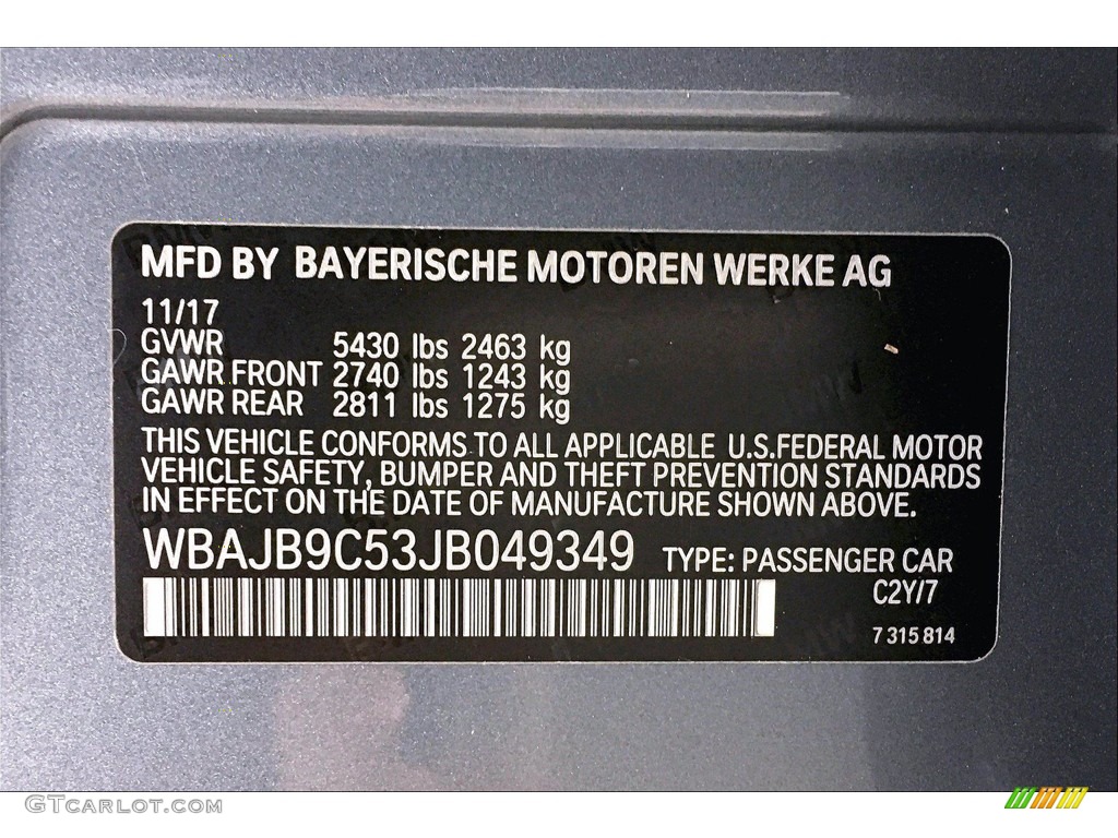 2018 5 Series Color Code C2Y for Bluestone Metallic Photo #141012863