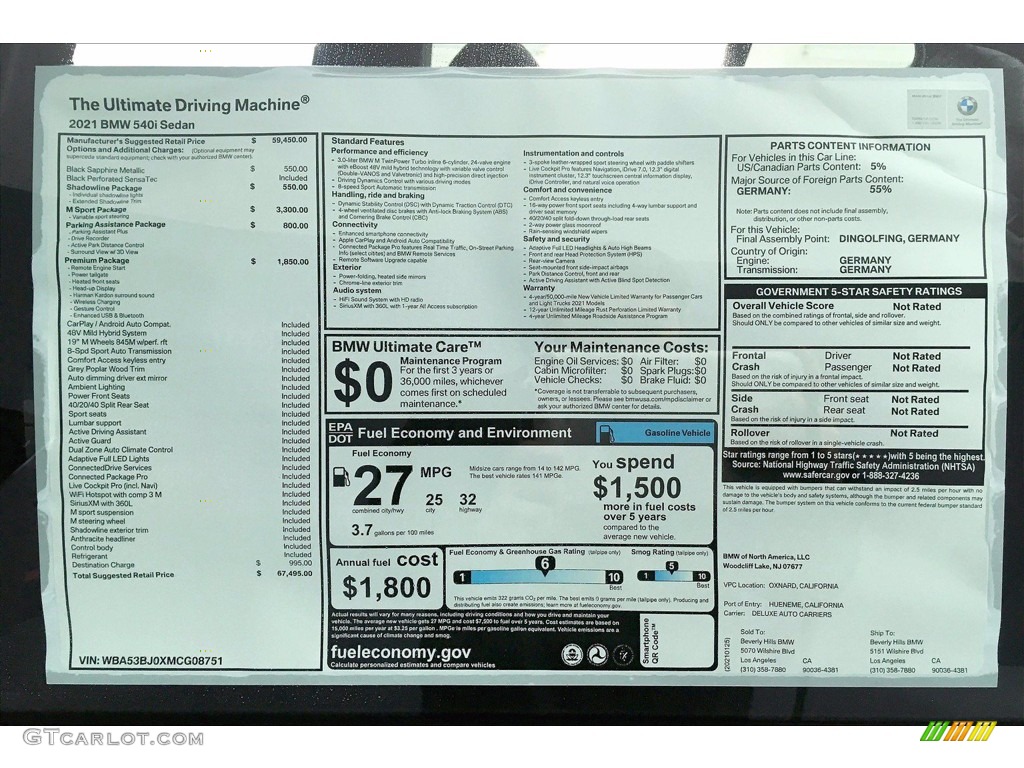 2021 5 Series 540i Sedan - Black Sapphire Metallic / Black photo #12