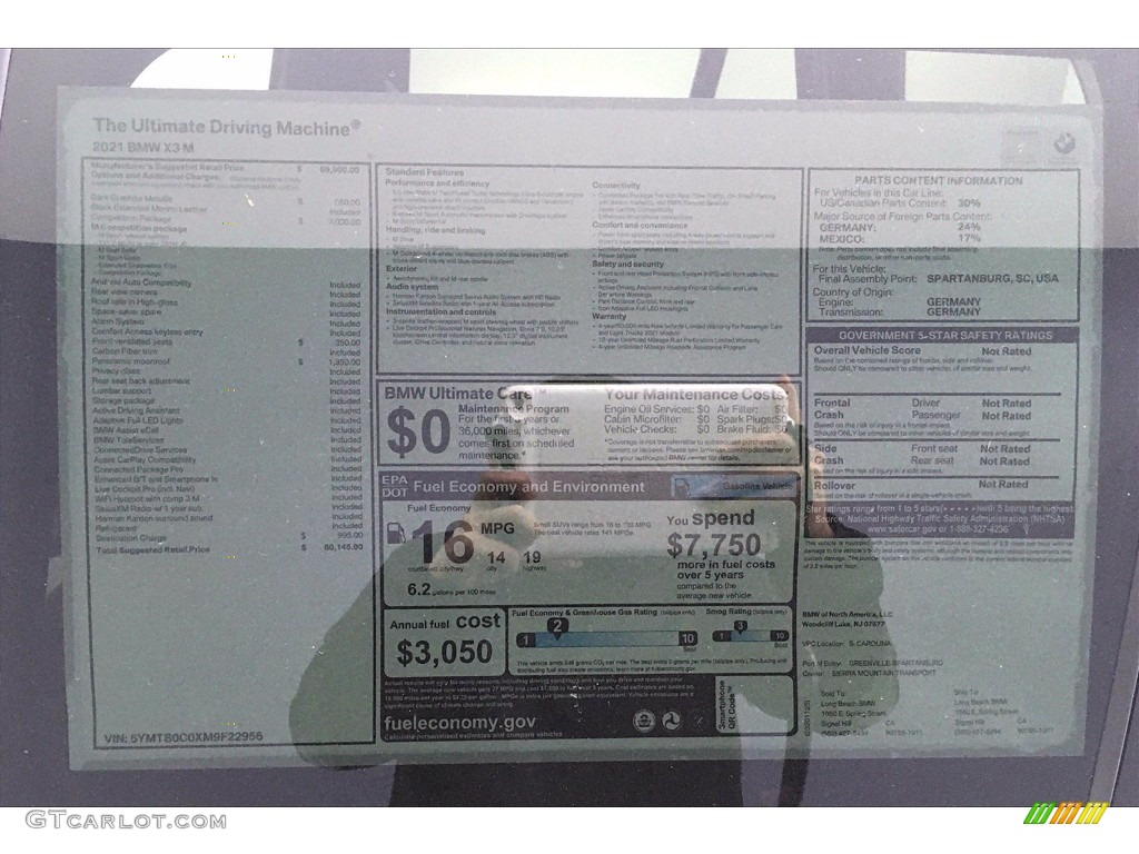 2021 BMW X3 M Standard X3 M Model Window Sticker Photo #141014739