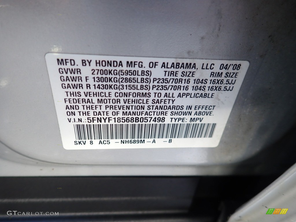 2008 Pilot EX-L 4WD - Billet Silver Metallic / Gray photo #14