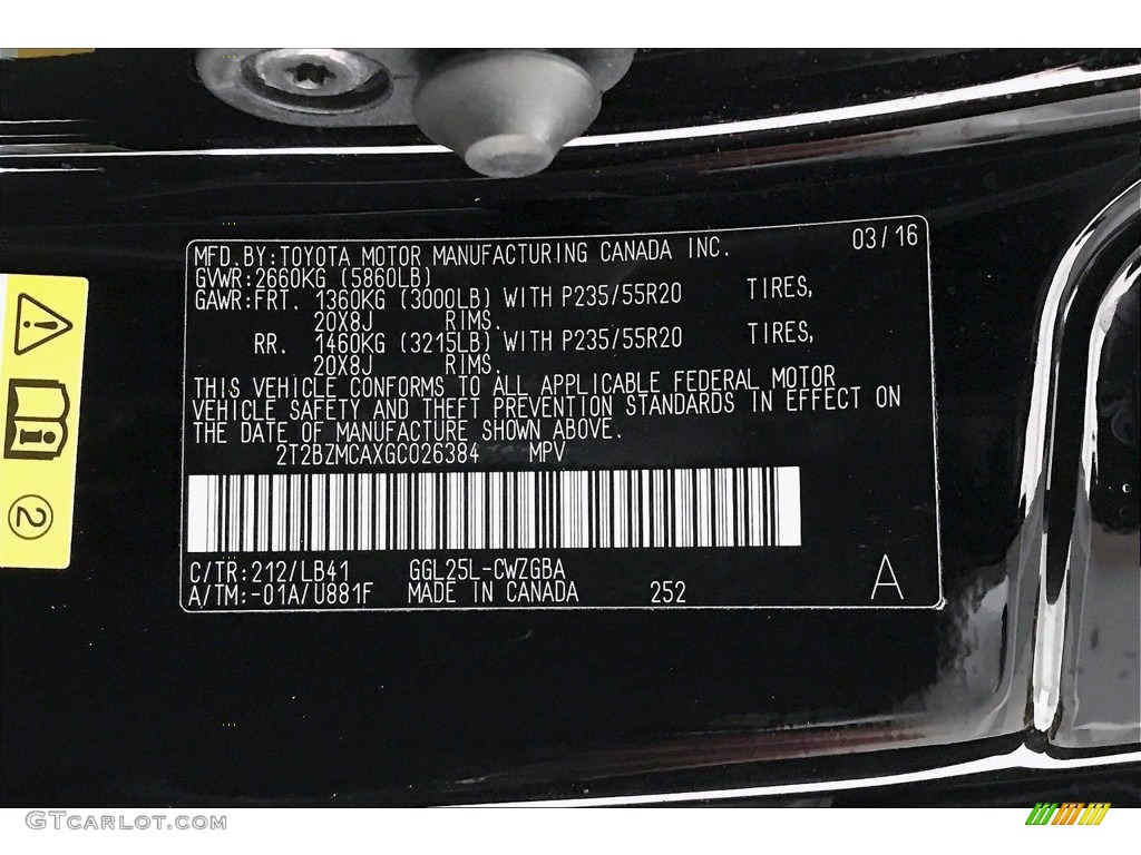 2016 RX Color Code 212 for Obsidian Black Photo #141021136