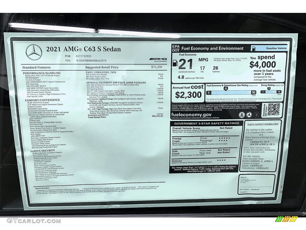 2021 C AMG 63 S Sedan - Selenite Gray Metallic / Black photo #11