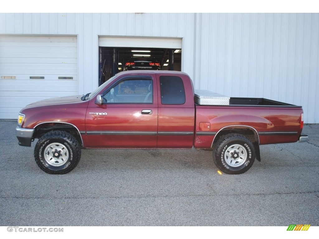 Sunfire Red Pearl Metallic 1996 Toyota T100 Truck SR5 Extended Cab 4x4 Exterior Photo #141028705