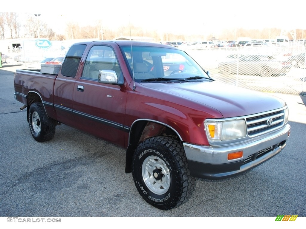 Sunfire Red Pearl Metallic 1996 Toyota T100 Truck SR5 Extended Cab 4x4 Exterior Photo #141028810
