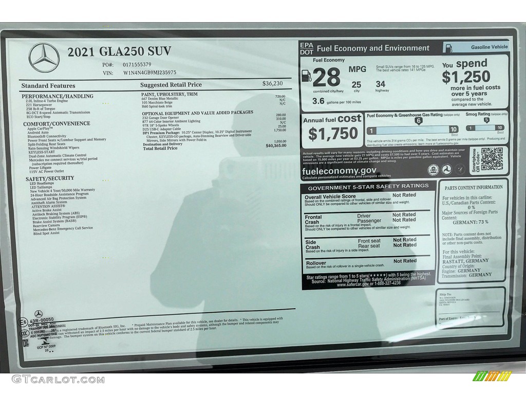 2021 GLA 250 - Denim Blue Metallic / Macchiato Beige photo #11