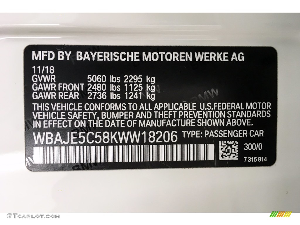 2019 BMW 5 Series 540i Sedan Color Code Photos