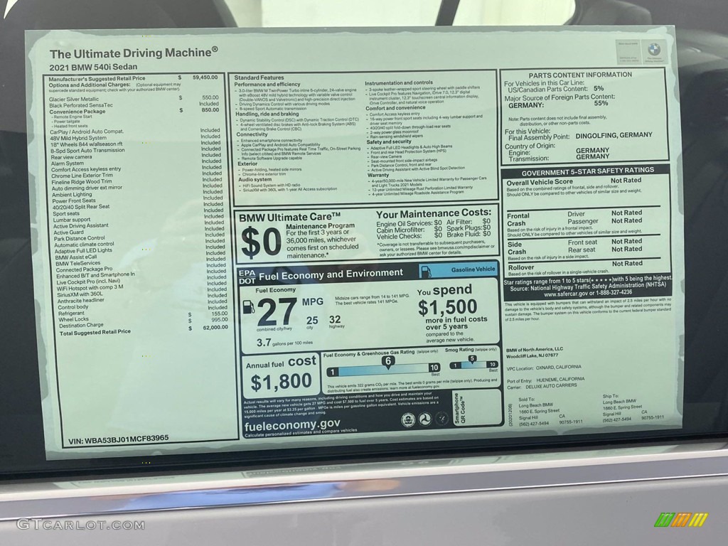 2021 5 Series 540i Sedan - Glacier Silver Metallic / Black photo #13